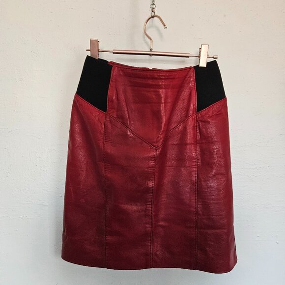 Dark Red Leather Skirt - Picture 1 of 3